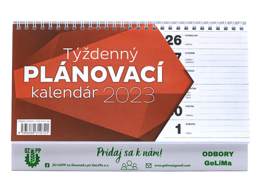 Stolový kalendár s potlačou - sieťotlač;Stolní kalendář s potiskem - sítotisk