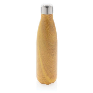 Vakuumisolierte Stainless Steel Flasche mit Holzoptik, braun - Reklamnepredmety
