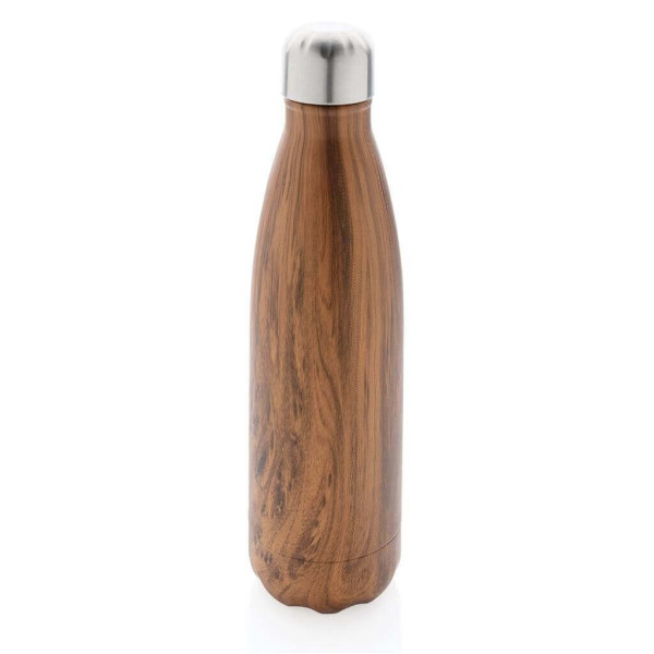 Vakuumisolierte Stainless Steel Flasche mit Holzoptik, braun