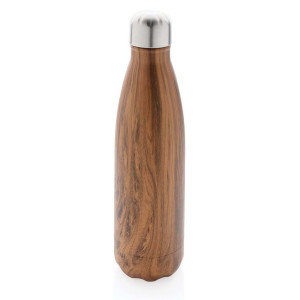 Vakuumisolierte Stainless Steel Flasche mit Holzoptik, braun - Reklamnepredmety