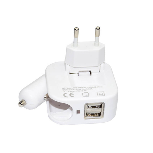 2 IN 1 - ZUSAMMENKLAPPBARER USB AUTOADAPTER UND NETZADAPTER