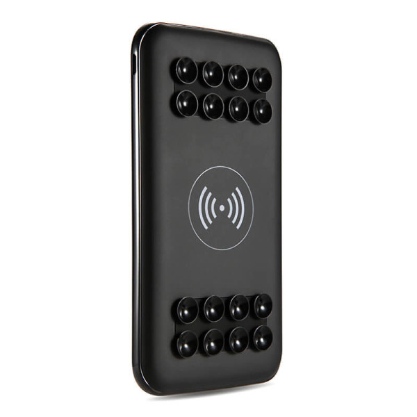 WIRELESS POWER BANK (QI STANDARD) MIT ZWEI USB-AUSGÄNGEN UND SAUGNÄPFEN, 10000 MAH