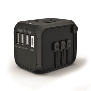 UNIVERSELLER REISEADAPTER MIT 3 USB UND TYPE-C AUSGÄNGEN - Reklamnepredmety