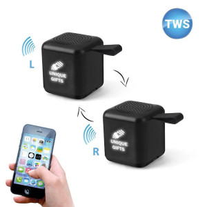 SET 2 STK. MINI CUBE BLUETOOTH-LAUTSPRECHER MIT TWS-FUNKTION UND LED-LOGO - Reklamnepredmety