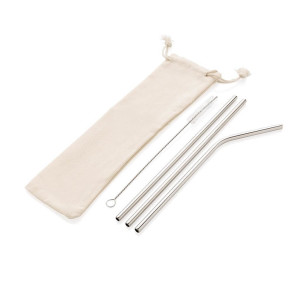 3-teiliges Trinkhalm-Set aus Stainless Steel, silber - Reklamnepredmety