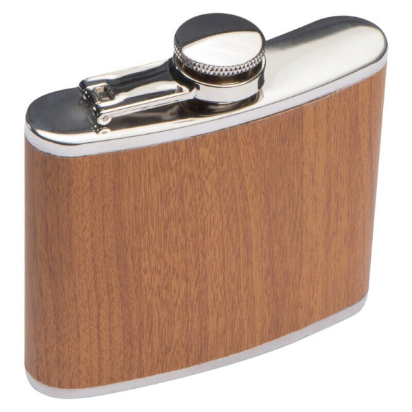 Nerezová ploskačka s drevom, 170 ml