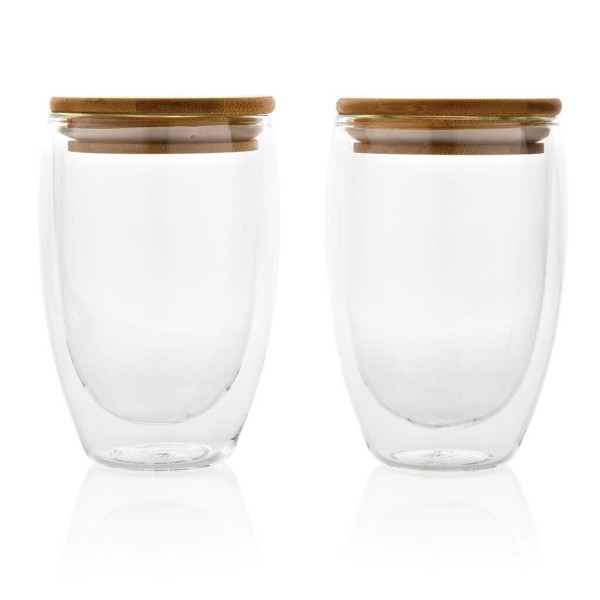 2-tlg Set Borosilikatgläser mit Bambusdeckel 350ml, transpar