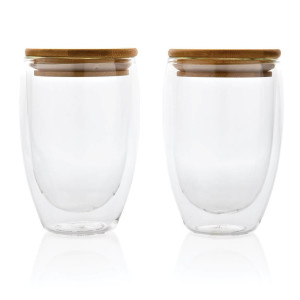 2-tlg Set Borosilikatgläser mit Bambusdeckel 350ml, transpar - Reklamnepredmety