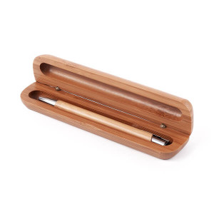 VIZELA ballpen in bamboo case, brown - Reklamnepredmety