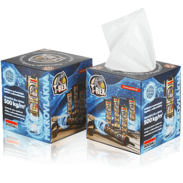 Ein Papierwürfel mit Taschentüchern