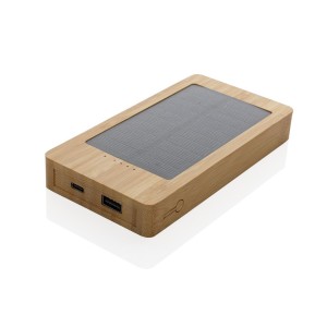 Sunwick 10.000mah Bambus Solar Powerbank, braun - Reklamnepredmety