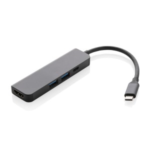 Terra Hub aus RCS recyceltem Aluminium mit HDMI-Input, grau - Reklamnepredmety