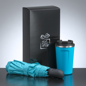 REISE-SET: THERMO-BECHER NORDIC 350 ML & VOLLAUTOMATISCHER REGENSCHIRM - Reklamnepredmety
