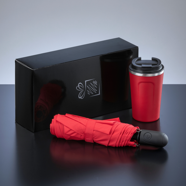 REISE-SET: THERMO-BECHER NORDIC 350 ML & VOLLAUTOMATISCHER REGENSCHIRM