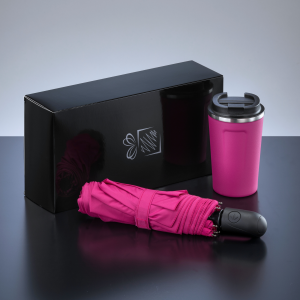 REISE-SET: THERMO-BECHER NORDIC 350 ML & VOLLAUTOMATISCHER REGENSCHIRM - Reklamnepredmety