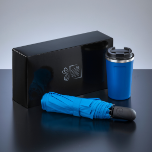 REISE-SET: THERMO-BECHER NORDIC 350 ML & VOLLAUTOMATISCHER REGENSCHIRM - Reklamnepredmety
