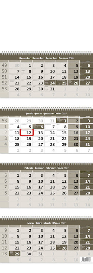 Viermonatskalender, grau, mit Spirale - Reklamnepredmety