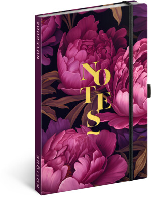 NOTIQUE Notes Fialové kvety, linajkovaný, 13 x 21 cm - Reklamnepredmety