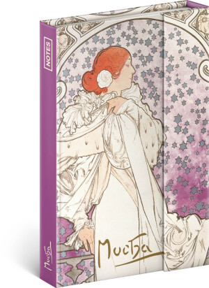 NOTIQUE Notes Alfons Mucha – Dáma, linajkovaný, 11 x 16 cm - Reklamnepredmety