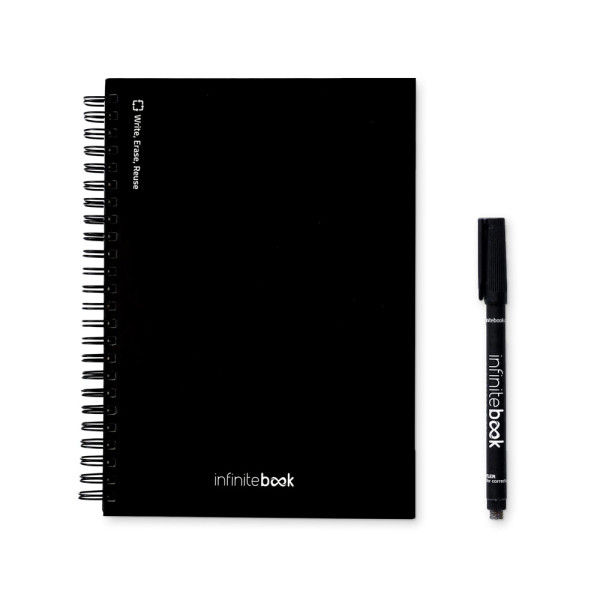 STARTER KIT INFINITEBOOK A5. Das Set beinhaltet ein „Infinitebook“ im A5-Format, ein Reinigungsset, einen Marker und einen Markerhalter