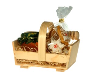 Holzkorb mit Honig und Lebkuchen - Reklamnepredmety