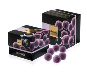 Lyophilisierte schwarze Johannisbeeren in weißer Schokolade mit Blaubeerjoghurt - Reklamnepredmety