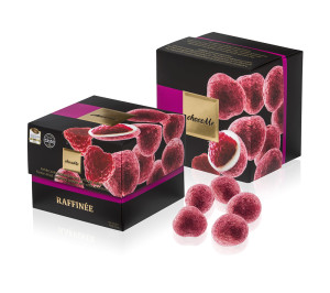 In weißer Schokolade in Himbeerpulver lyophilisierte Himbeere - Reklamnepredmety