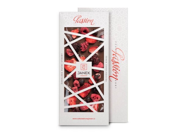 41,3% Milchschokolade Passion mit Erdbeeren, Himbeeren, Brombeeren und Johannisbeeren