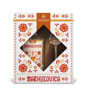 Marhuľovica Traditionelle 42%-Geschenkbox mit Glas - Reklamnepredmety