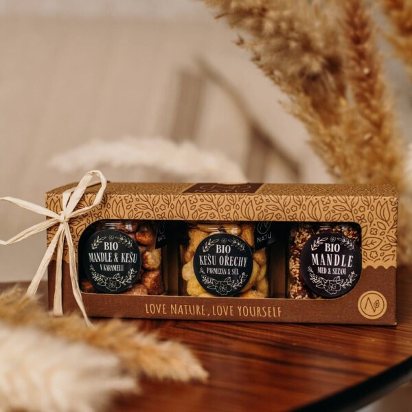 Geschenkset mit aromatisierten Bio-Nüssen (3 × 70 g)