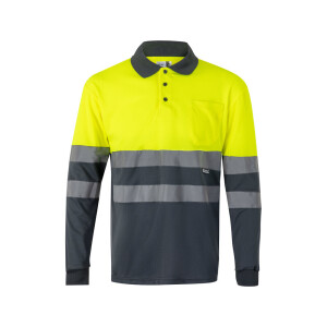 VL VULCAN. Zweifarbiges Poloshirt im Bird-Eye-Design (160g/m²) mit langen Ärmeln, aus Polyester (100%) - Reklamnepredmety