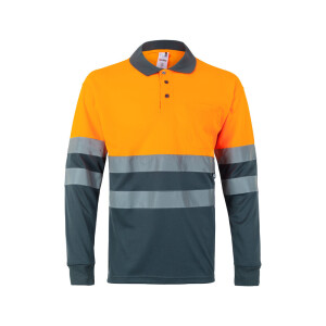 VL VULCAN. Zweifarbiges Poloshirt im Bird-Eye-Design (160g/m²) mit langen Ärmeln, aus Polyester (100%) - Reklamnepredmety