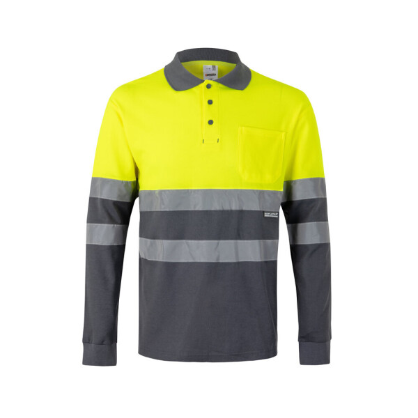 VL PLUTO. Zweifarbiges Piqué-Poloshirt (150g/m²) mit langen Ärmeln, aus Baumwolle (55%) und Polyester (45%)