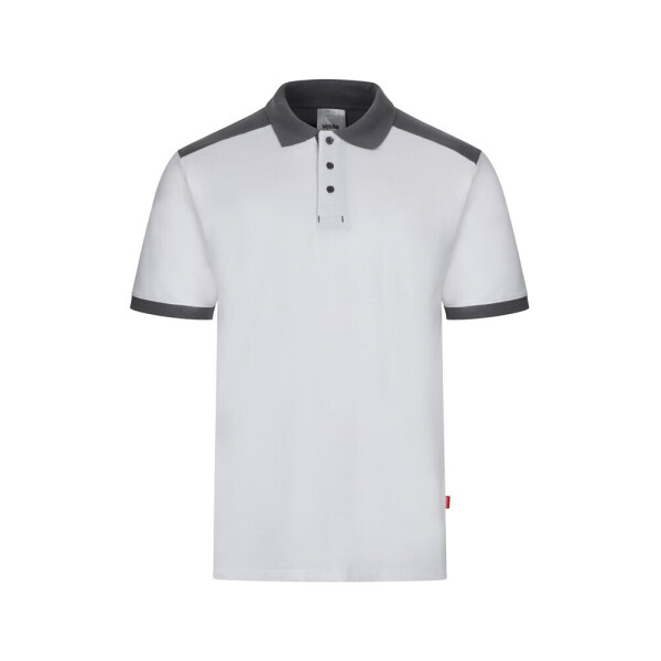VL VELES. Zweifarbiges Stretch-Piqué-Poloshirt (200 g/m²) mit kurzen Ärmeln, aus Polyester (96 %) und Elastan (4 %)