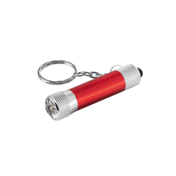 RE-LERGAN. Schlüsselanhänger aus Aluminium (92% recycelt) mit 3-Licht-LED-Taschenlampe