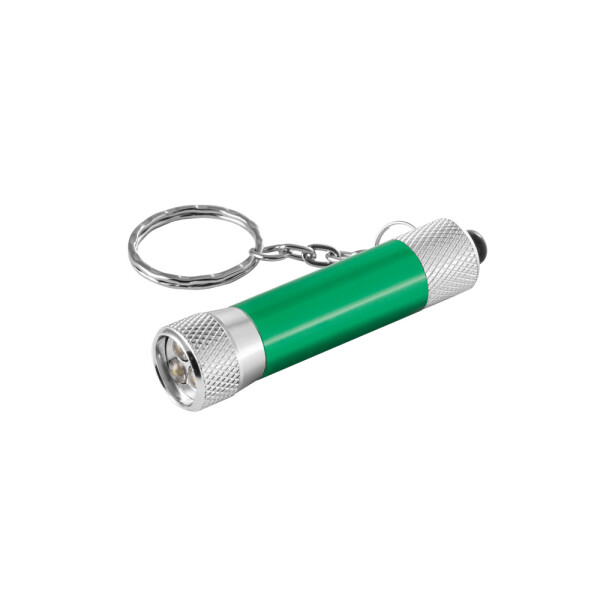 RE-LERGAN. Schlüsselanhänger aus Aluminium (92% recycelt) mit 3-Licht-LED-Taschenlampe