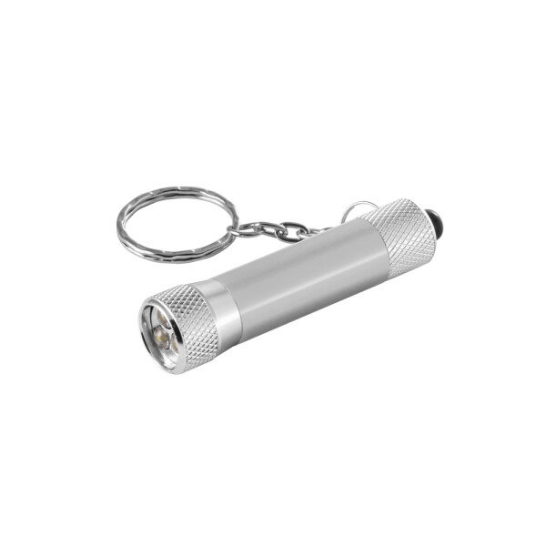 RE-LERGAN. Schlüsselanhänger aus Aluminium (92% recycelt) mit 3-Licht-LED-Taschenlampe