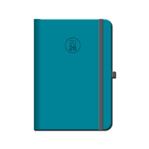 Tageskalender A5 FLORENCIA türkis mit Gummiband 2026 - Reklamnepredmety