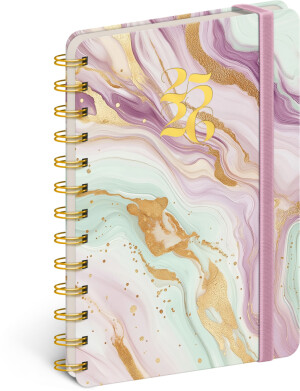 NOTIQUE Petito Spiralkalender für 18 Monate, Rosa Marmor, 2025/2026, 13 x 18 cm - Reklamnepredmety