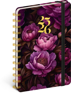 NOTIQUE Spiralkalender 18 Monate Petito – Lila Blumen 2025/2026, 13 x 18 cm - Reklamnepredmety