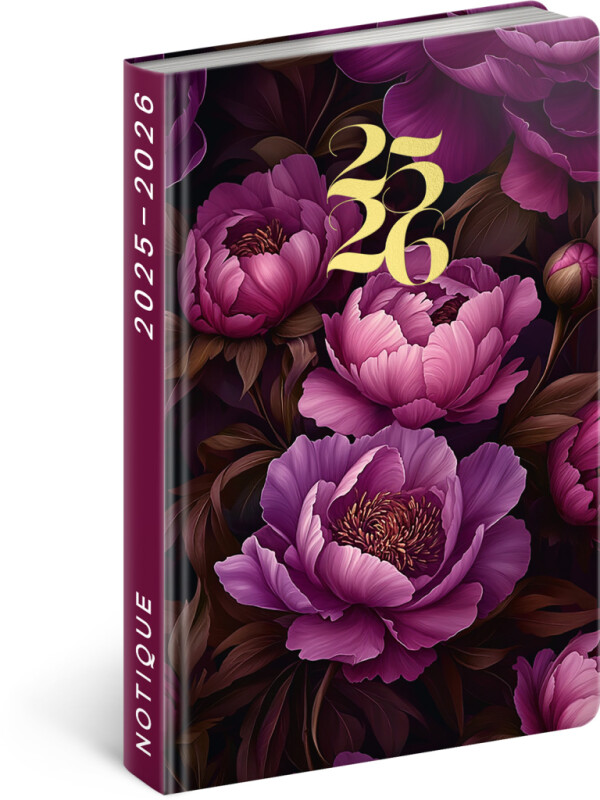 NOTIQUE 18-Monats-Kalender Petito – Lila Blumen 2025/2026, 11 x 17 cm