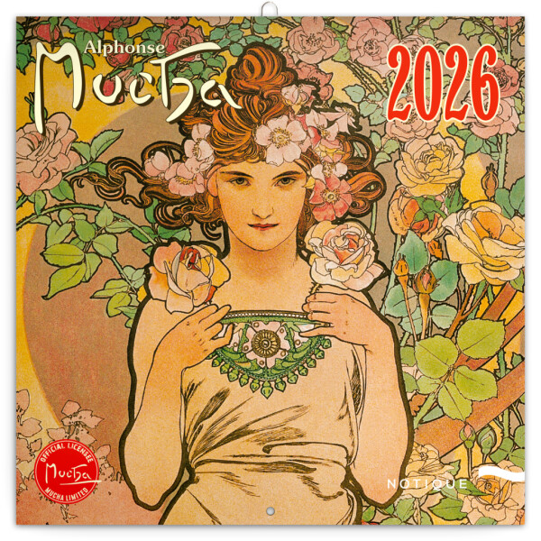 NOTIQUE Notizblock Alfons Mucha 2026, 30 x 30 cm