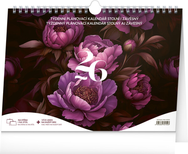 NOTIQUE Wochenplaner-Kalender Lila Blumen 2026, 30 x 21 cm