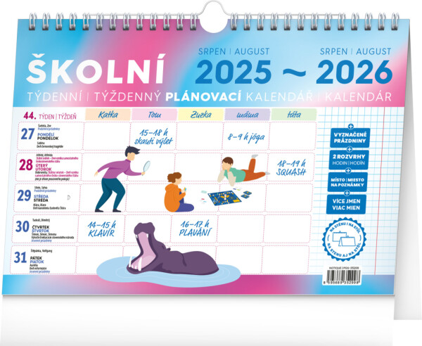 NOTIQUE Schulplanungskalender mit Haken CZ/SK 2026, 30 x 21 cm