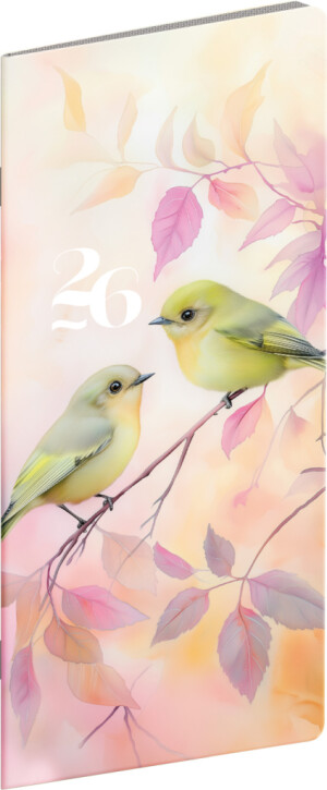NOTIQUE Taschenkalender Birds 2026, Monatsplaner, 8 x 18 cm - Reklamnepredmety