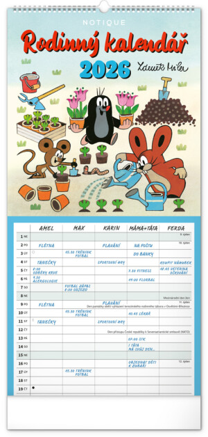 NOTIQUE Wandkalender Familienplanung Mole CZ 2026, 21 x 42 cm - Reklamnepredmety