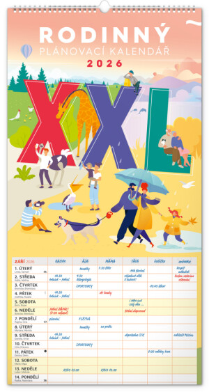 NOTIQUE Wandkalender Familienplanung XXL CZ 2026, 33 x 64 cm - Reklamnepredmety
