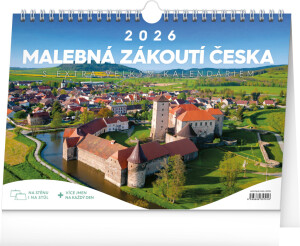 NOTIQUE Tischkalender Malerische Ecken Tschechiens CZ 2026 mit extra großem Kalendarium, 30 x 21 cm - Reklamnepredmety
