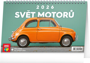 NOTIQUE Tischkalender World of Motors CZ 2026, 23,1 x 14,5 cm - Reklamnepredmety