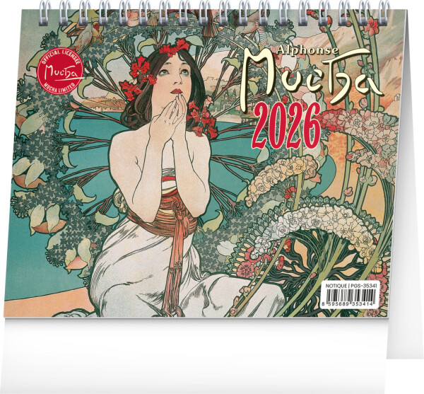 NOTIQUE Tischkalender Alfons Mucha CZ 2026, 16,5 x 13 cm